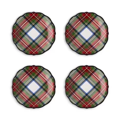 Best deal 🌟 Juliska Stewart Tartan Cocktail Plates, Assorted Set Of 4 Red Tartan 🔥